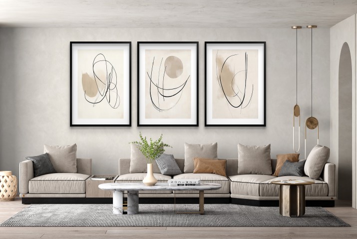 Minimalistyczne plakaty Line Art  w beżu - nowoczesna dekoracja ścian, zestaw 3 sztuk 94133 - zdjęcie 4