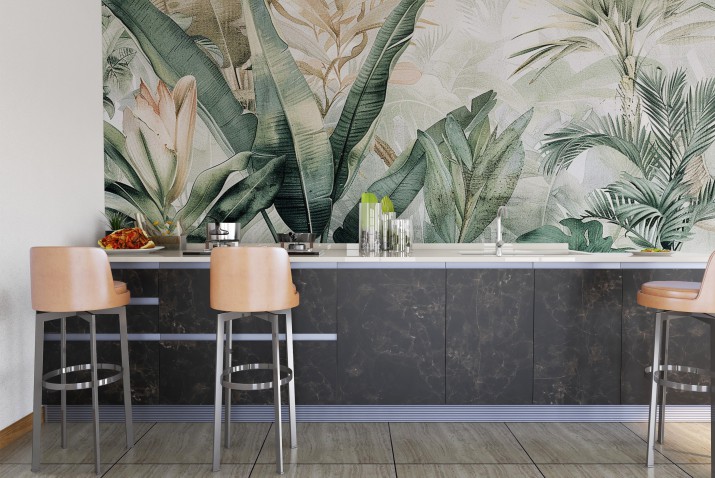 Dekoracyjny Panel ścienny- Tropikalne Liście | Osłona nad blat kuchenny w stylu Urban Jungle  P75133