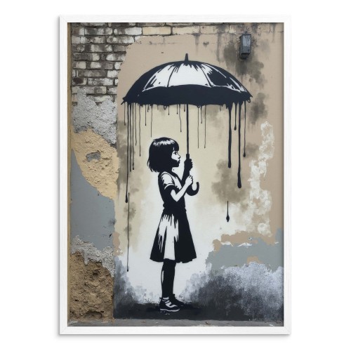 Plakat Street Art – Dziewczynka z parasolem | Banksy Styl | Mural miejski, czarno-biała dekoracja ścienna 81692 - zdjęcie 3