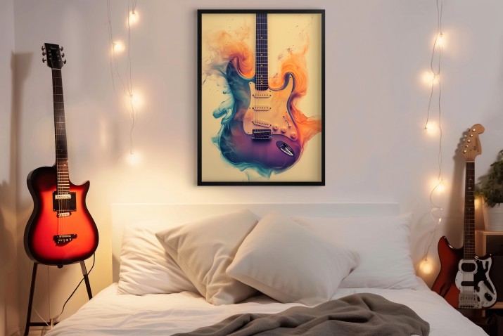 Gitara Elektryczna z Kolorowym Dymem – Nowoczesna Dekoracja, Plakat Muzyczny  94128 - zdjęcie 5