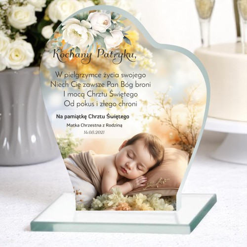Pamiątka Chrztu Świętego z Grawerem – Statuetka Serce z Dedykacją Prezent na Chrzciny od Matki Chrzestnej, Ojca Chrzestnego 81794 - zdjęcie 2