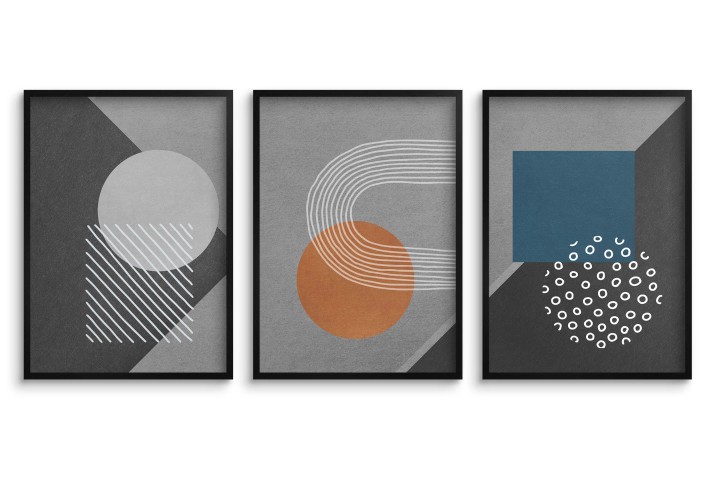 Komplet plakatów Modern Retro- Kolorowe Kształty na szarym tle | Plakaty w stylu Bauhaus do wnętrz skandynawskich 81821 - zdjęcie 3