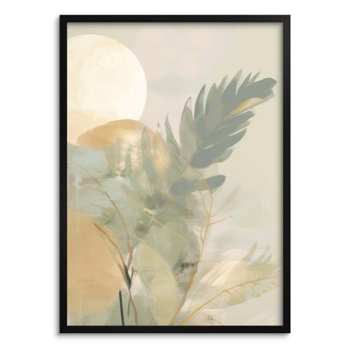Akwarelowy plakat- pastelowe liście | Artystyczna grafika w odcieniach beżu i zieleni | Dekoracja ścienna w stylu zen 61756 - zdjęcie 2
