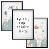 Zestaw trzech plakatów plakaty na ścianę w ramie pastelowy alfabet KD038 Naklejkomania - zdjecie 1 - miniatura