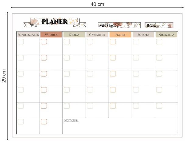 Boho Planer na lodówkę, Tablica magnetyczna, Kalendarz + Notes i pisak 4656 - zdjęcie 2