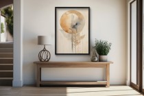 Beżowy Plakat- abstrakcja z akwarelowym motywem koła i roślin | Minimalistyczna dekoracja w stylu Boho Japandi 61751 Naklejkomania - zdjecie 5 - miniatura