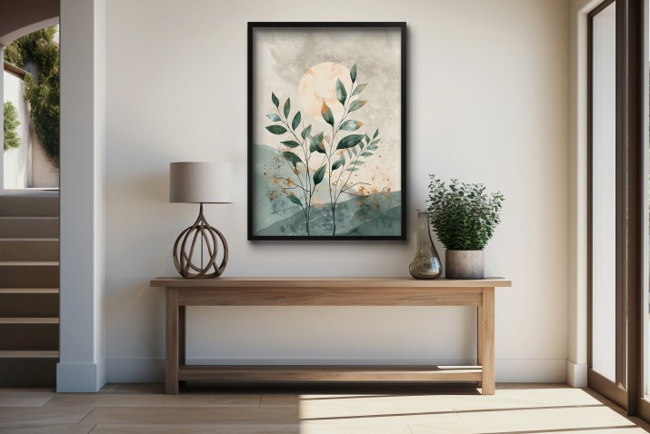 Minimalistyczny Plakat z Motywem Natury – Zielone Liście i Słońce | Pastelowe Kolory, styl boho, skandynawski 61754 - zdjęcie 6