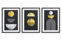 Zestaw Nowoczesnych plakatów- geometryczne wzory w złocie | Elegancka dekoracja do wnętrz glamour 81860 Naklejkomania - zdjecie 2 - miniatura