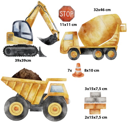 Dekoracje do pokoju chłopca- Naklejki ścienne | Koparka, Betoniarka, plac budowy- Ozdoby na ścianę, meble dla dziecka T42149 - zdjęcie 5