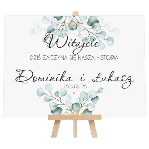 Dekoracja ślubna- Powitanie gości na weselu | Napis Witajcie na wejście do sali | Tablica powitalna wesele Zielone liście 61747 Naklejkomania - zdjecie 1