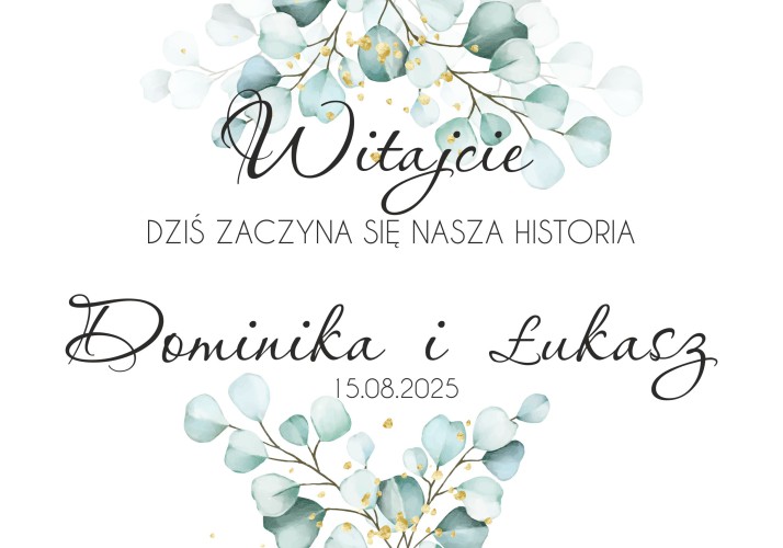 Dekoracja ślubna- Powitanie gości na weselu | Napis Witajcie na wejście do sali | Tablica powitalna wesele Zielone liście 61747 - zdjęcie 2