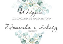 Dekoracja ślubna- Powitanie gości na weselu | Napis Witajcie na wejście do sali | Tablica powitalna wesele Zielone liście 61747 Naklejkomania - zdjecie 2 - miniatura