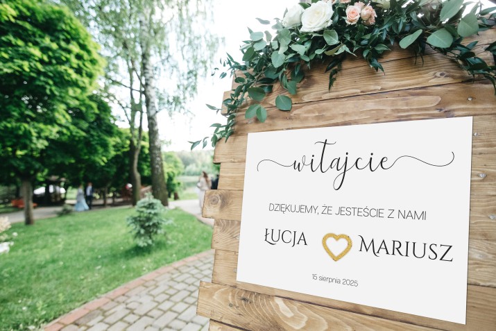 Elegancka Tablica powitalna na wesele | Napis Witajcie z imionami i datą | Przywitanie gości na weselu 61750 - zdjęcie 5