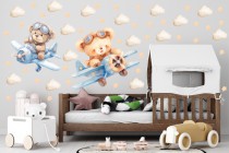 Naklejka Ścienna do Pokoju Dziecka- misie w samolotach | Pastelowe obrazki na ścianę T42133 Naklejkomania - zdjecie 3 - miniatura