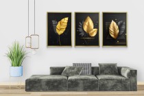 Nowoczesne plakaty Złote Liście | Elegancka Czarno- złota dekoracja do salonu, sypialni, biura w stylu glamour 81819 Naklejkomania - zdjecie 7 - miniatura