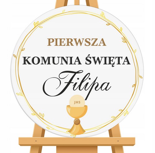Tablica powitalna na Pierwszą Komunię Świętą Ozdobna tablica 3D z imieniem Tło Komunia Święta 61736