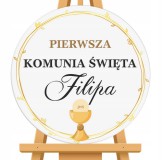 Tablica powitalna na Pierwszą Komunię Świętą Ozdobna tablica 3D z imieniem Tło Komunia Święta 61736 Naklejkomania - zdjecie 1 - miniatura