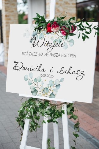 Dekoracja ślubna- Powitanie gości na weselu | Napis Witajcie na wejście do sali | Tablica powitalna wesele Zielone liście 61747 - zdjęcie 4