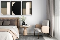 Plakaty geometryczne w czerni, beżu i zieleni – nowoczesne dekoracje w stylu minimalistycznym do salonu, sypialni, biura 81818 Naklejkomania - zdjecie 7 - miniatura