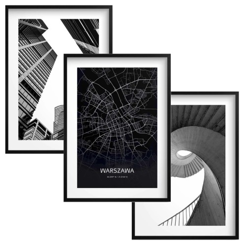 Monochromatyczne, loftowe, architektoniczne plakaty Plan Warszawy 23209 Naklejkomania - zdjecie 1