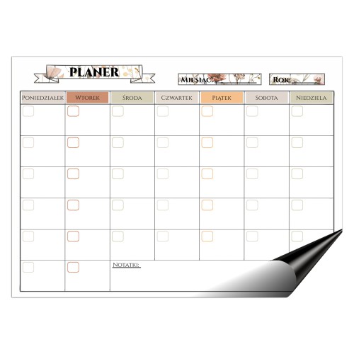 Boho Planer na lodówkę, Tablica magnetyczna, Kalendarz + Notes i pisak 4656 - zdjęcie 3