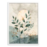 Minimalistyczny Plakat z Motywem Natury – Zielone Liście i Słońce | Pastelowe Kolory, styl boho, skandynawski 61754 Naklejkomania - zdjecie 3 - miniatura