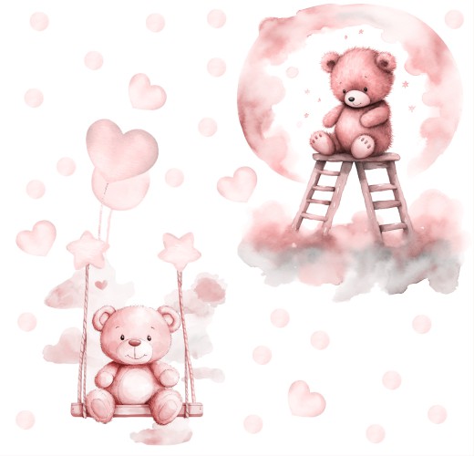 Naklejki ścienne z różowymi misiami | Urocza dekoracja do pokoju dziewczynki T42130 - zdjęcie 3