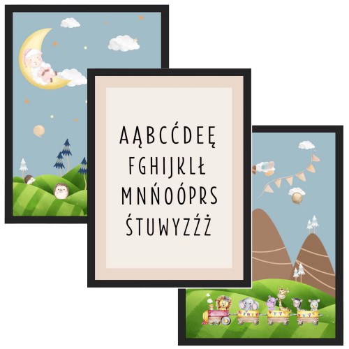 Zestaw trzech plakatów plakaty na ścianę w ramie pastelowy alfabet KD039 Naklejkomania - zdjecie 1