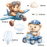 Urocze dziecięce Naklejki na ścianę – Misie, Samolot i Auto | Dekoracja ścienna do pokoju chłopca | Balony, gwiazdki T42132 Naklejkomania - zdjecie 4 - miniatura