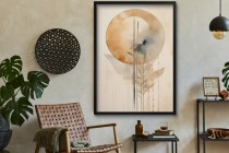 Beżowy Plakat- abstrakcja z akwarelowym motywem koła i roślin | Minimalistyczna dekoracja w stylu Boho Japandi 61751 Naklejkomania - zdjecie 7 - miniatura