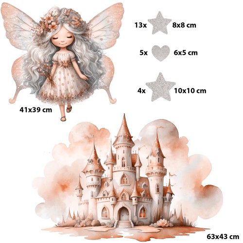Dziecięca Naklejka na ścianę- Wróżka, Zamek, Gwiazdki | Piękna dekoracja do sypialni dziecka T42142 - zdjęcie 4