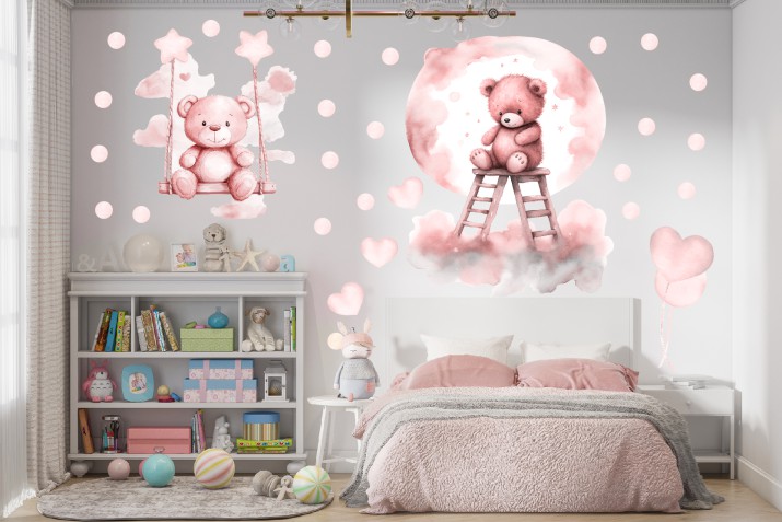 Naklejki ścienne z różowymi misiami | Urocza dekoracja do pokoju dziewczynki T42130 - zdjęcie 4