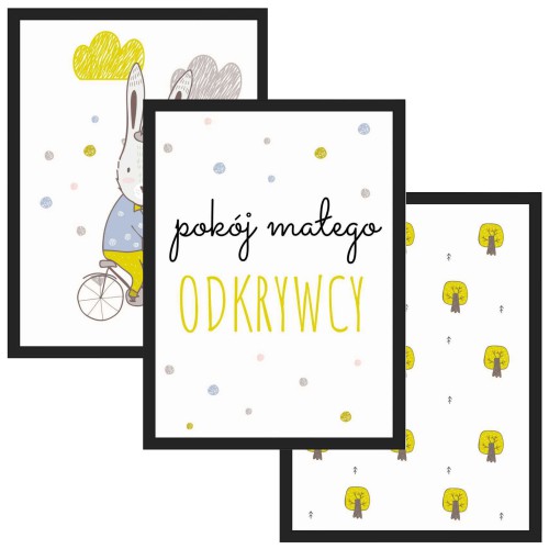 Zestaw trzech plakatów plakaty na ścianę w ramie pokój małego odkrywcy KD020 Naklejkomania - zdjecie 1