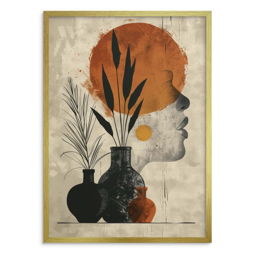 Beżowy Plakat do wnętrz w stylu boho, etno | Artystyczna grafika z pomarańczowym słońcem 61758 - zdjęcie 2