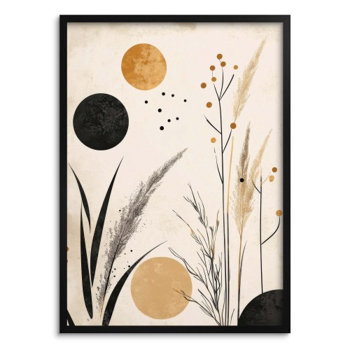 Minimalistyczny Plakat na ścianę- Geometria i Natura | Dekoracja hygge-  odcienie beżu, złota i czerni 61760