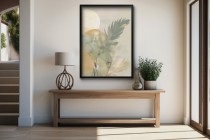 Akwarelowy plakat- pastelowe liście | Artystyczna grafika w odcieniach beżu i zieleni | Dekoracja ścienna w stylu zen 61756 Naklejkomania - zdjecie 6 - miniatura