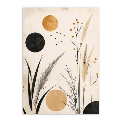 Minimalistyczny Plakat na ścianę- Geometria i Natura | Dekoracja hygge-  odcienie beżu, złota i czerni 61760 - zdjęcie 4