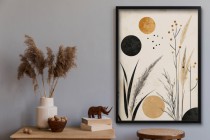 Minimalistyczny Plakat na ścianę- Geometria i Natura | Dekoracja hygge-  odcienie beżu, złota i czerni 61760 Naklejkomania - zdjecie 5 - miniatura
