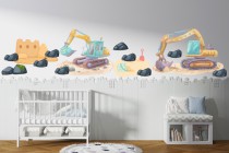 Naklejki na ścianę do pokoju chłopca – Kolorowe koparki |  Pastelowe dekoracje do wnętrz w stylu Montessori T42148 Naklejkomania - zdjecie 1 - miniatura