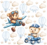 Urocze dziecięce Naklejki na ścianę – Misie, Samolot i Auto | Dekoracja ścienna do pokoju chłopca | Balony, gwiazdki T42132 Naklejkomania - zdjecie 5 - miniatura