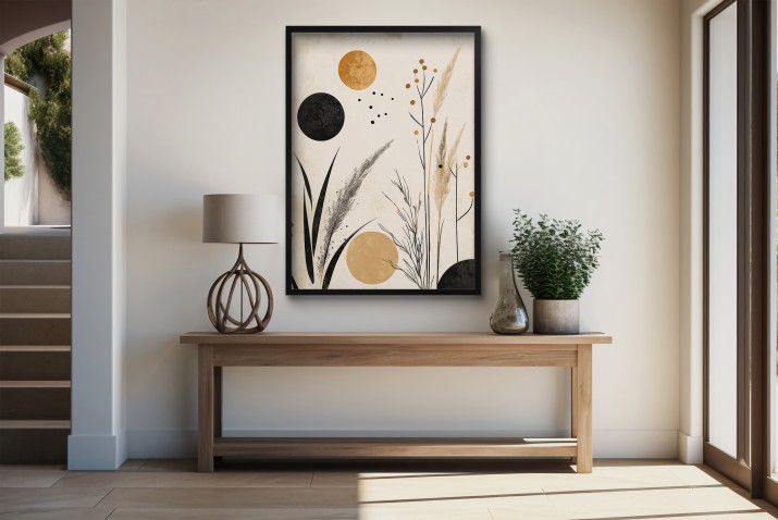 Minimalistyczny Plakat na ścianę- Geometria i Natura | Dekoracja hygge-  odcienie beżu, złota i czerni 61760 - zdjęcie 6