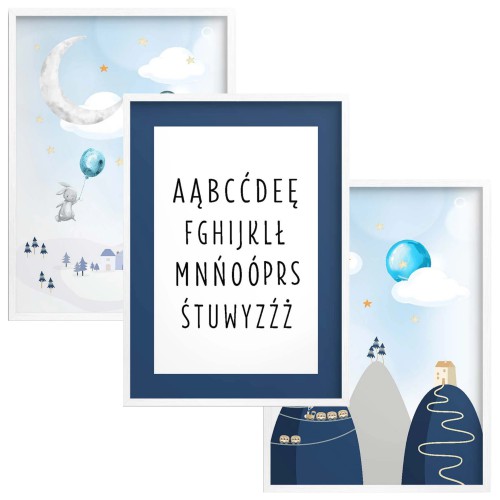 Zestaw trzech plakatów plakaty na ścianę w ramie pastelowy alfabet KD036 Naklejkomania - zdjecie 1