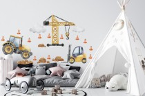 Ozdobne naklejki na ścianę- plac budowy, dźwig, traktor | Dekoracje dla przedszkolaka, do pokoju chłopca T42151 Naklejkomania - zdjecie 3 - miniatura