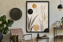 Minimalistyczny Plakat na ścianę- Geometria i Natura | Dekoracja hygge-  odcienie beżu, złota i czerni 61760 Naklejkomania - zdjecie 7 - miniatura