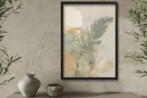 Akwarelowy plakat- pastelowe liście | Artystyczna grafika w odcieniach beżu i zieleni | Dekoracja ścienna w stylu zen 61756 Naklejkomania - zdjecie 5 - miniatura