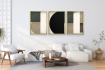 Plakaty geometryczne w czerni, beżu i zieleni – nowoczesne dekoracje w stylu minimalistycznym do salonu, sypialni, biura 81818 Naklejkomania - zdjecie 6 - miniatura