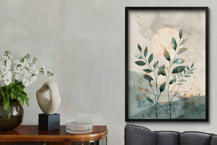 Minimalistyczny Plakat z Motywem Natury – Zielone Liście i Słońce | Pastelowe Kolory, styl boho, skandynawski 61754 - zdjęcie 7