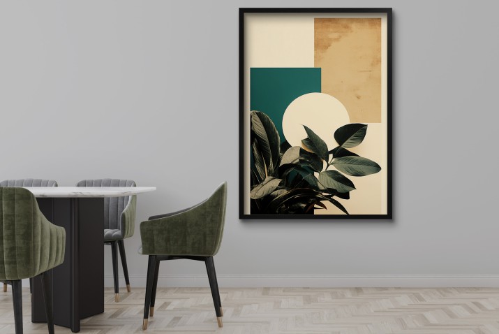 Nowoczesny plakat Beż i Zieleń- Geometryczny wzór z motywem roślinnym – idealny do salonu lub biura 61752 - zdjęcie 7