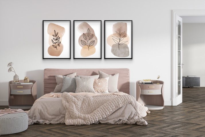 Plakaty w beżach i brązach- Liście line art | Dekoracja ścienna w stylu boho 81812 - zdjęcie 6