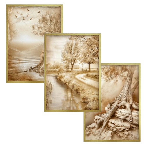 Zestaw boho plakatów trzy Plakaty postery Malowniczy krajobraz Sepia 81182